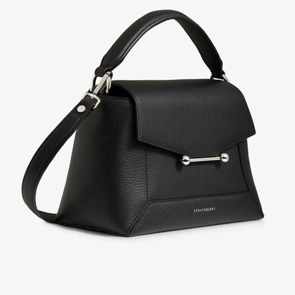 Strathberry Black Leather Mosaic Mini Top-Handle Satchel